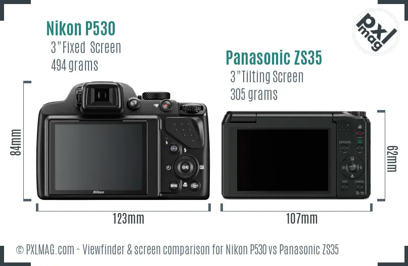 Nikon P530 vs Panasonic ZS35 Screen and Viewfinder comparison