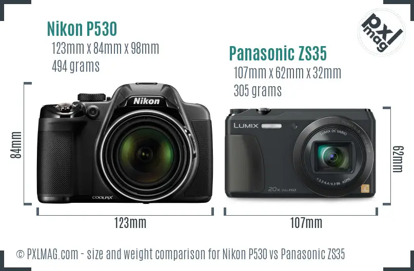 Nikon P530 vs Panasonic ZS35 size comparison