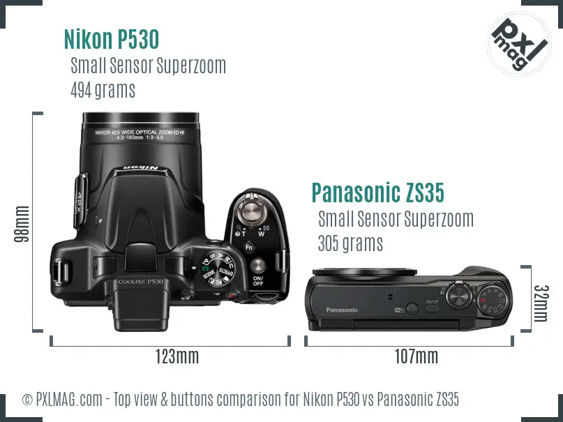 Nikon P530 vs Panasonic ZS35 top view buttons comparison