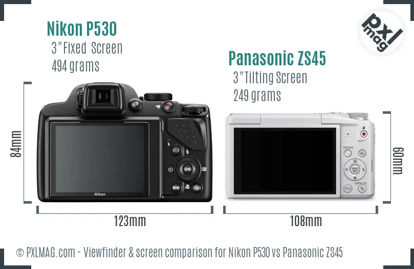 Nikon P530 vs Panasonic ZS45 Screen and Viewfinder comparison