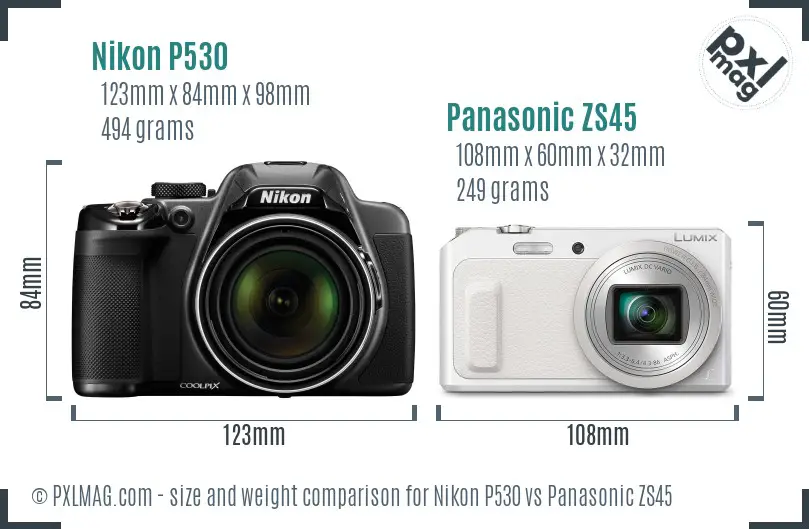 Nikon P530 vs Panasonic ZS45 size comparison
