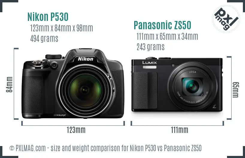 Nikon P530 vs Panasonic ZS50 size comparison Nikon P530 vs Panasonic ZS50 size comparison