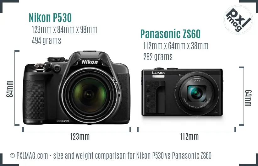Nikon P530 vs Panasonic ZS60 size comparison
