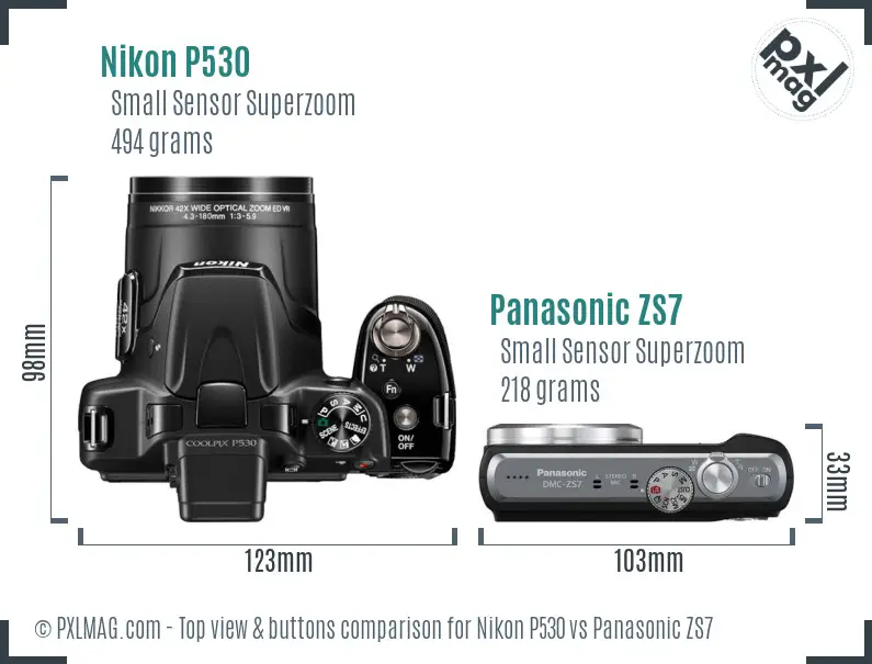 Nikon P530 vs Panasonic ZS7 top view buttons comparison Nikon P530 vs Panasonic ZS7 top view buttons comparison