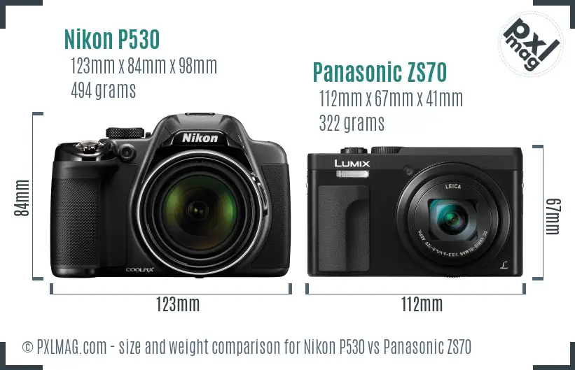 Nikon P530 vs Panasonic ZS70 size comparison