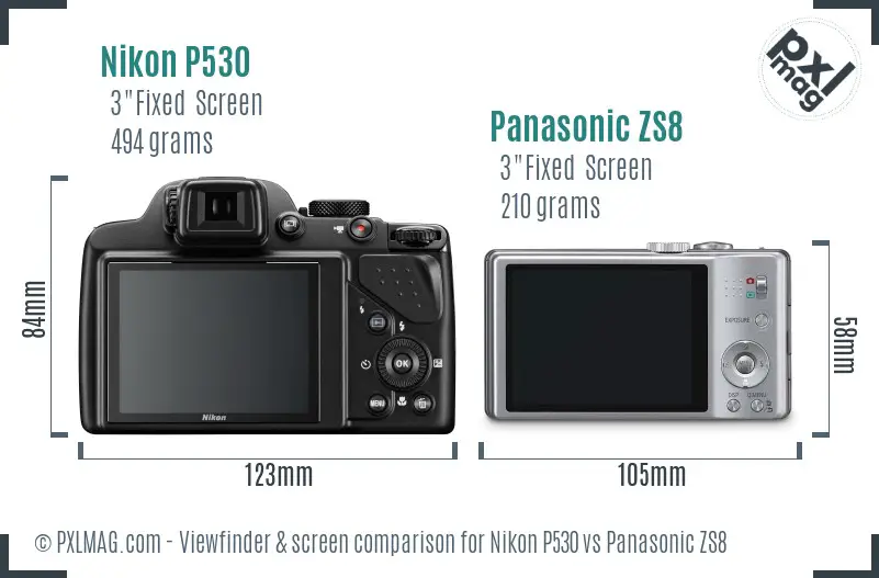 Nikon P530 vs Panasonic ZS8 Screen and Viewfinder comparison