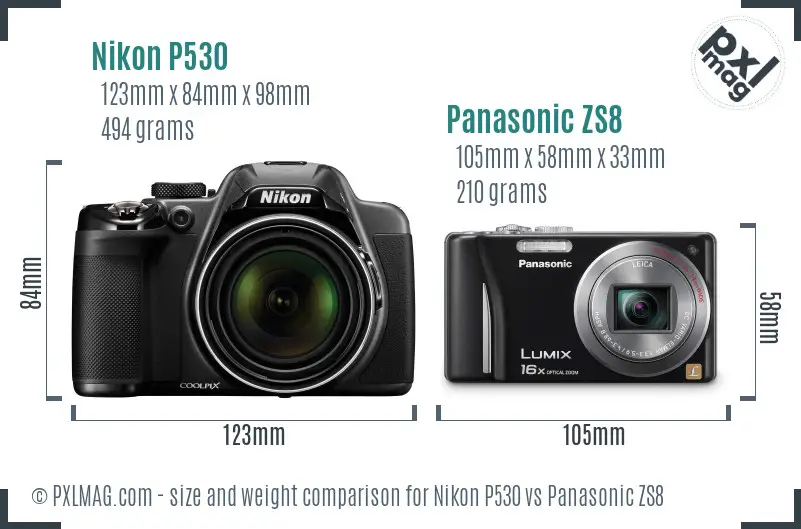 Nikon P530 vs Panasonic ZS8 size comparison Nikon P530 vs Panasonic ZS8 size comparison