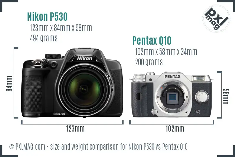 Nikon P530 vs Pentax Q10 size comparison