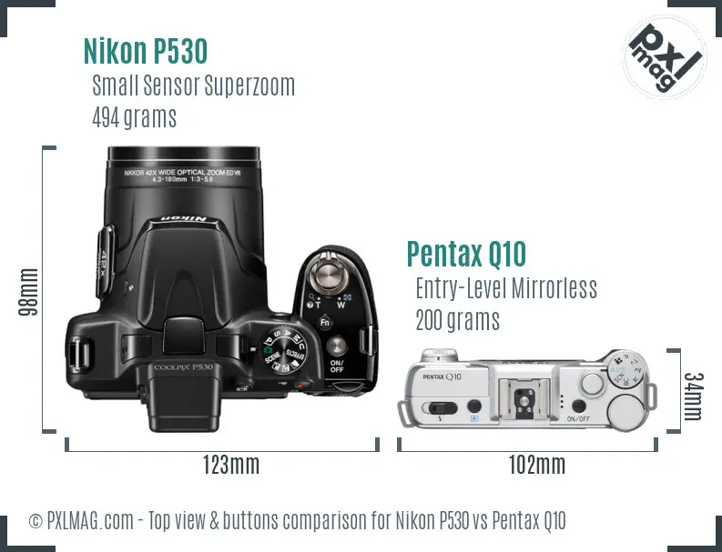 Nikon P530 vs Pentax Q10 top view buttons comparison