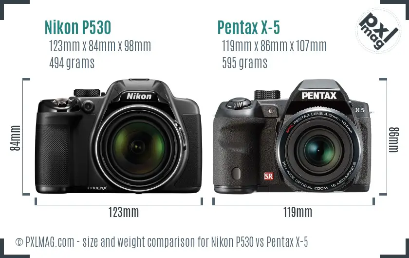 Nikon P530 vs Pentax X-5 size comparison