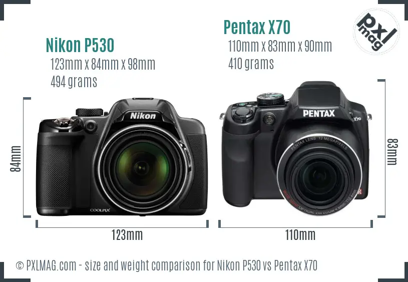 Nikon P530 vs Pentax X70 size comparison