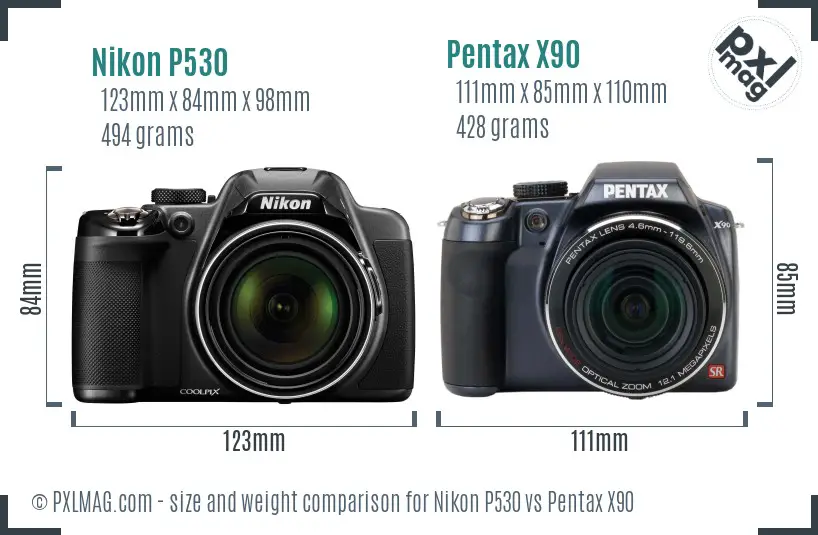 Nikon P530 vs Pentax X90 size comparison