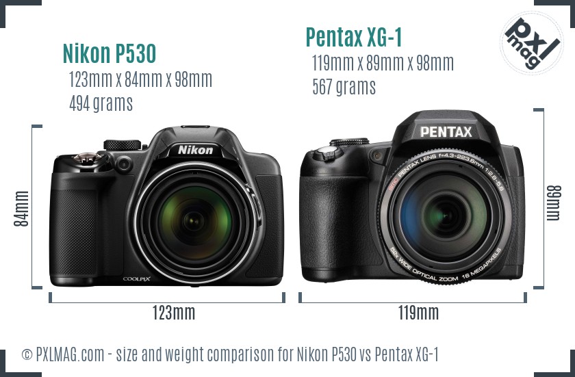 Nikon P530 vs Pentax XG-1 size comparison