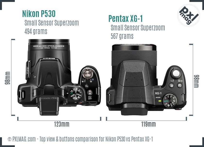 Nikon P530 vs Pentax XG-1 top view buttons comparison
