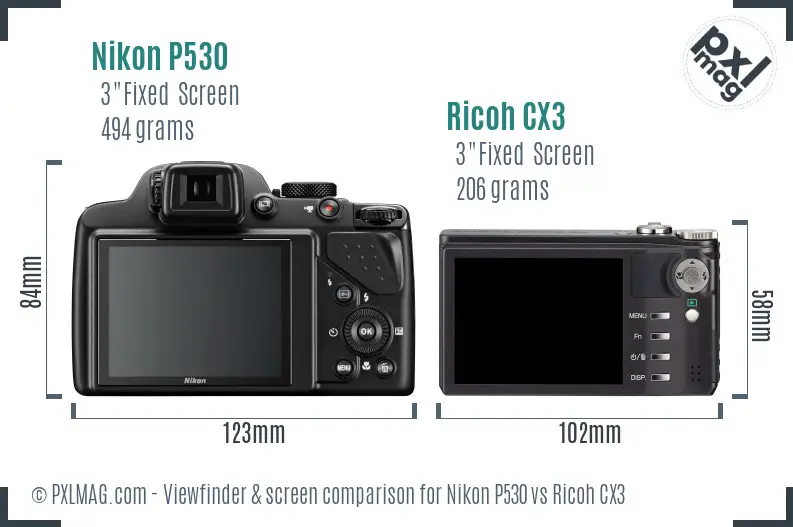 Nikon P530 vs Ricoh CX3 Screen and Viewfinder comparison