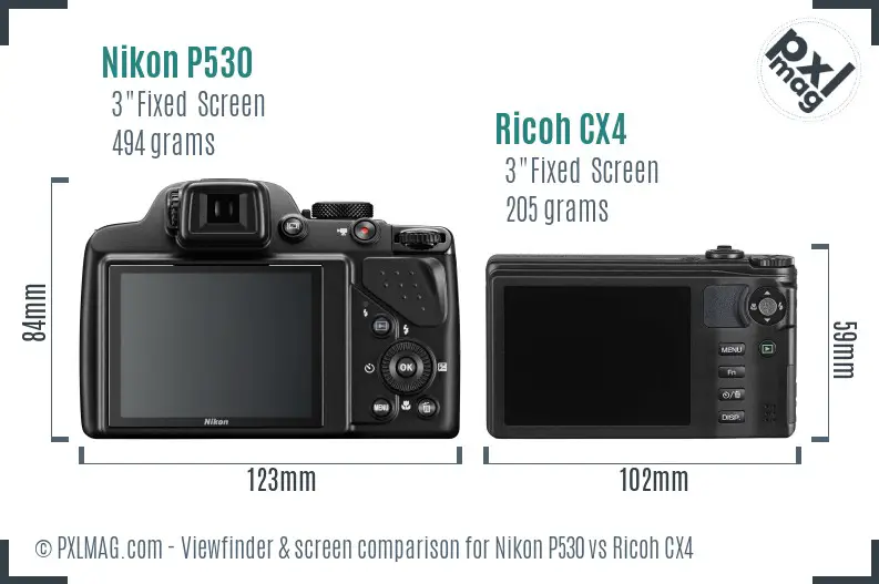 Nikon P530 vs Ricoh CX4 Screen and Viewfinder comparison