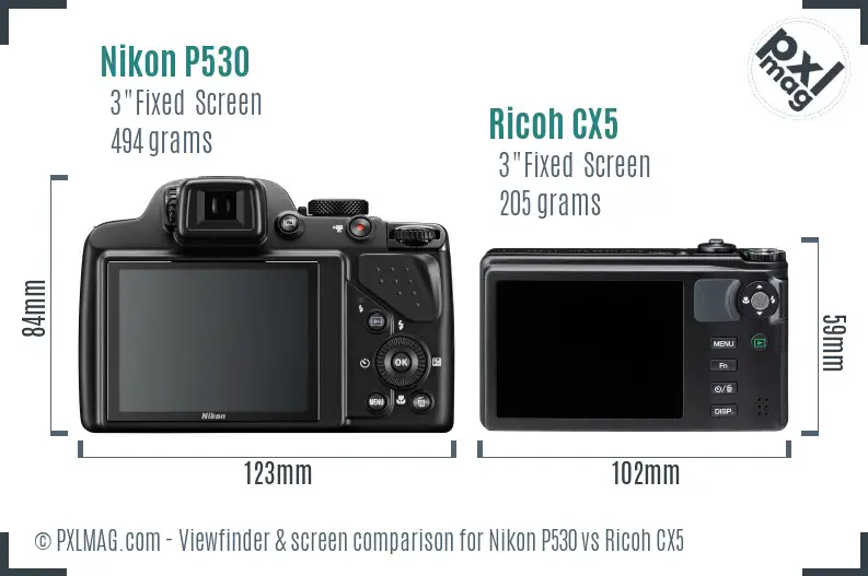 Nikon P530 vs Ricoh CX5 Screen and Viewfinder comparison