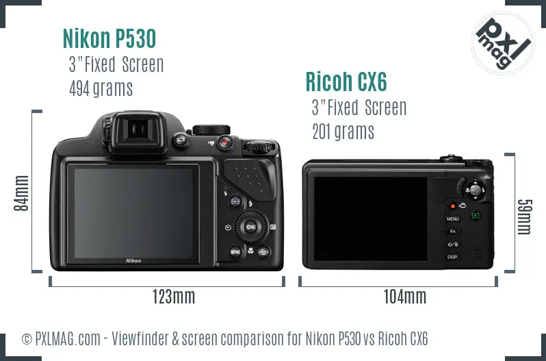 Nikon P530 vs Ricoh CX6 Screen and Viewfinder comparison