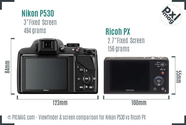 Nikon P530 vs Ricoh PX Screen and Viewfinder comparison
