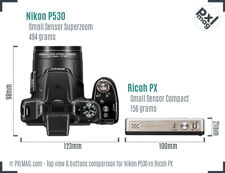 Nikon P530 vs Ricoh PX top view buttons comparison