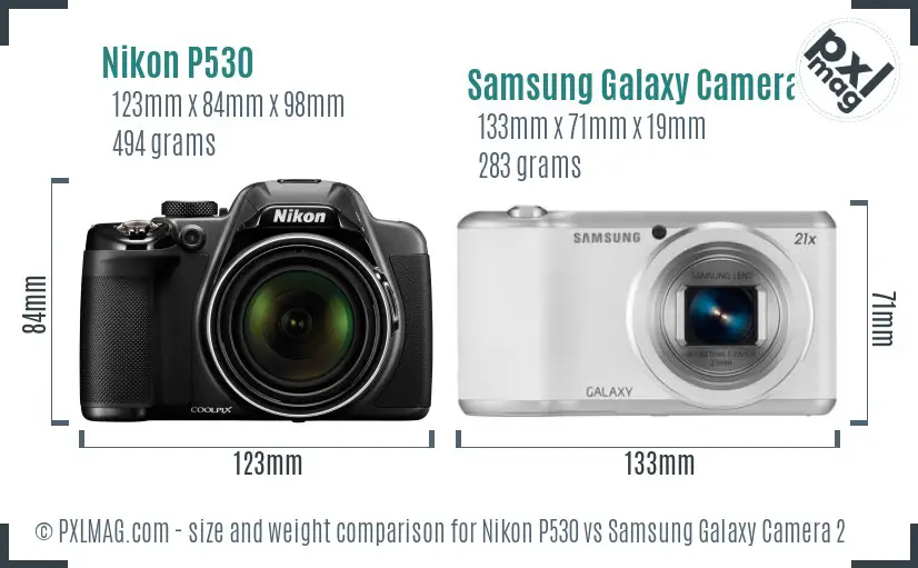 Nikon P530 vs Samsung Galaxy Camera 2 size comparison