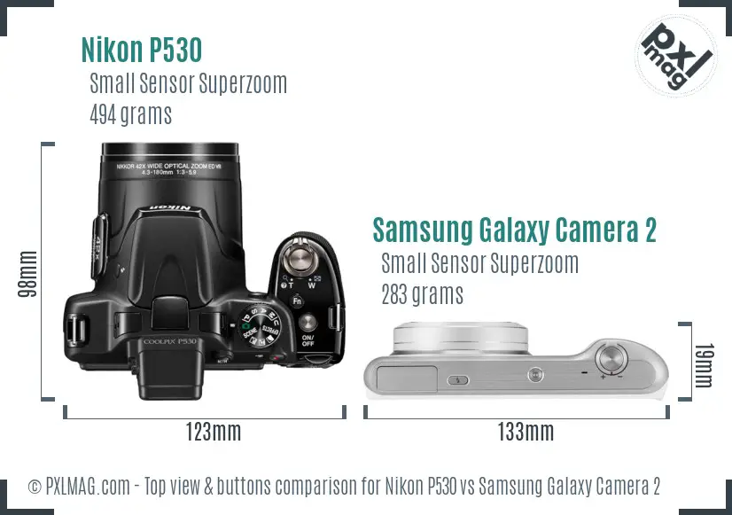 Nikon P530 vs Samsung Galaxy Camera 2 top view buttons comparison