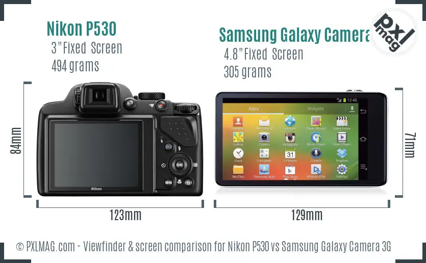 Nikon P530 vs Samsung Galaxy Camera 3G Screen and Viewfinder comparison