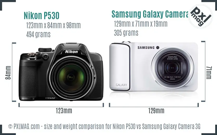Nikon P530 vs Samsung Galaxy Camera 3G size comparison