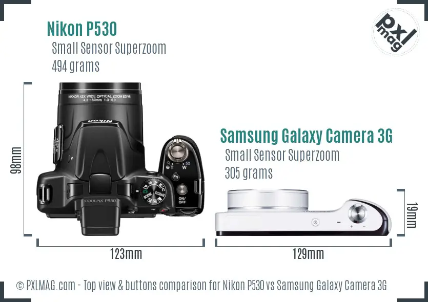 Nikon P530 vs Samsung Galaxy Camera 3G top view buttons comparison
