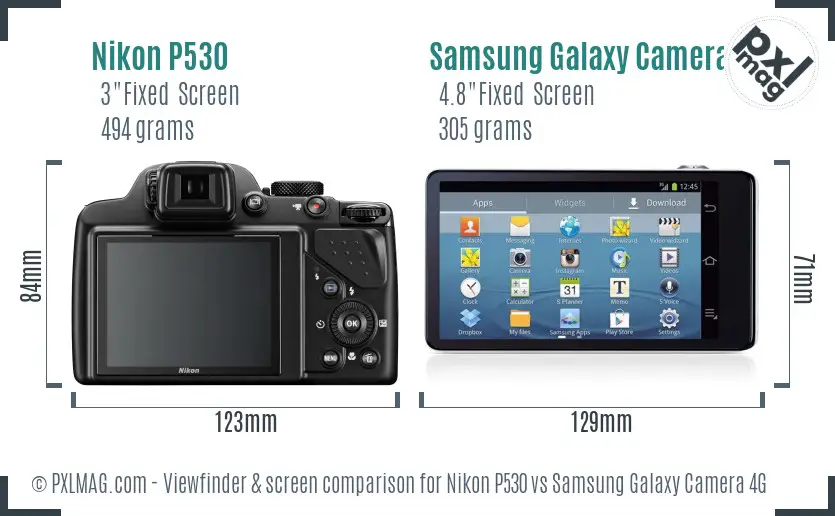 Nikon P530 vs Samsung Galaxy Camera 4G Screen and Viewfinder comparison