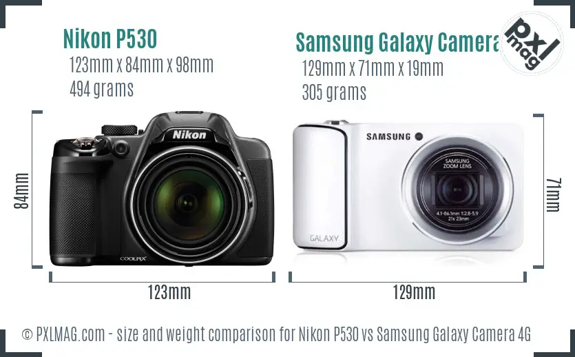 Nikon P530 vs Samsung Galaxy Camera 4G size comparison