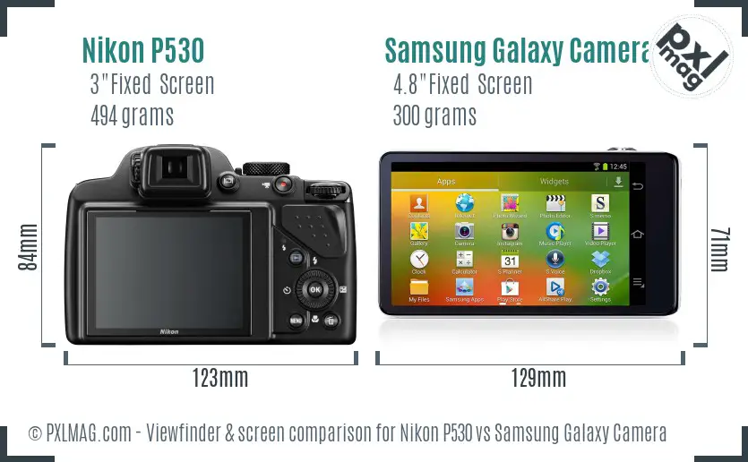Nikon P530 vs Samsung Galaxy Camera Screen and Viewfinder comparison