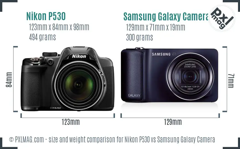 Nikon P530 vs Samsung Galaxy Camera size comparison