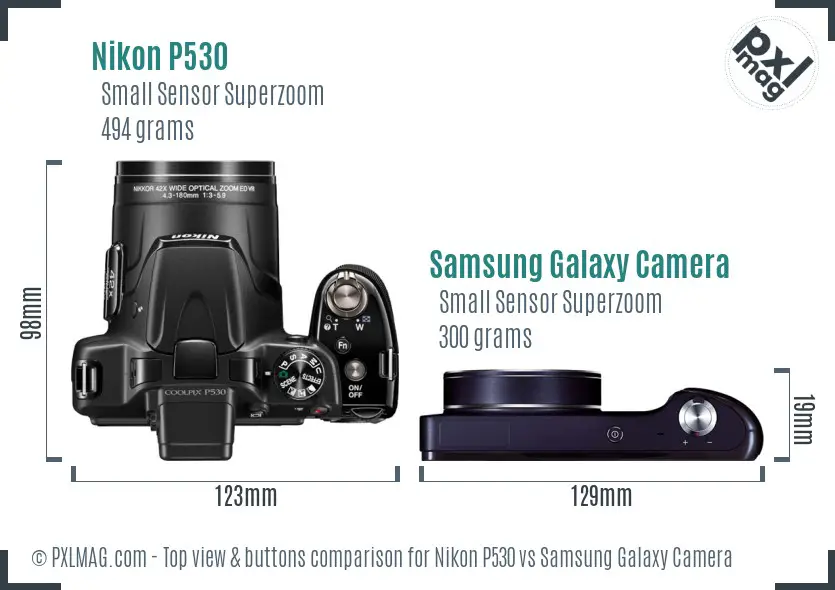 Nikon P530 vs Samsung Galaxy Camera top view buttons comparison