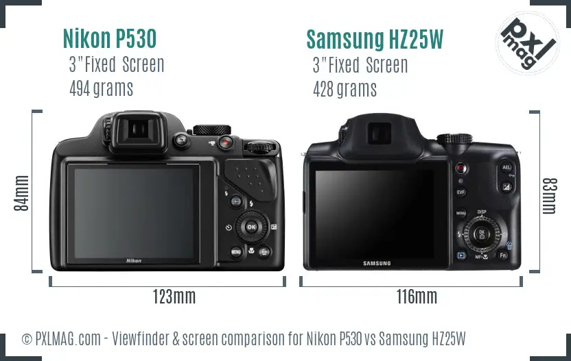 Nikon P530 vs Samsung HZ25W Screen and Viewfinder comparison