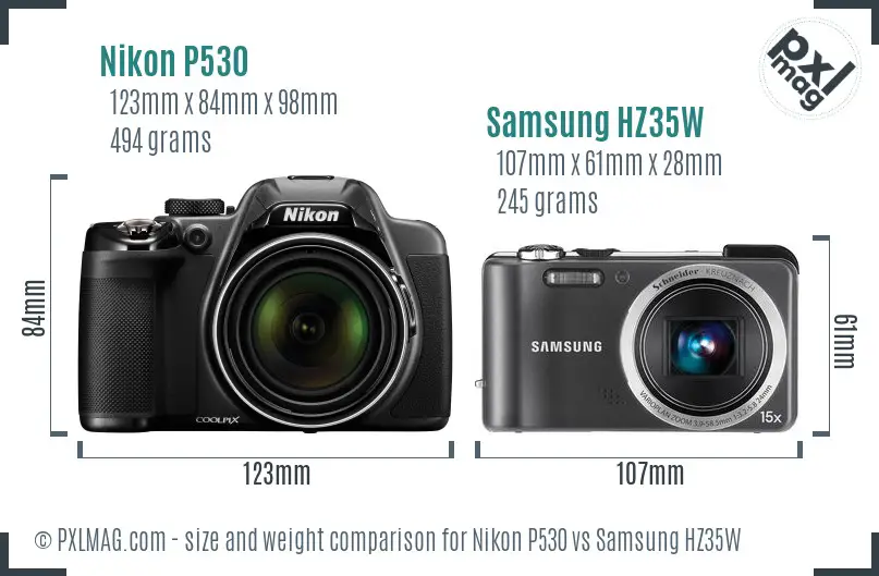 Nikon P530 vs Samsung HZ35W size comparison