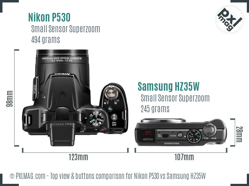 Nikon P530 vs Samsung HZ35W top view buttons comparison