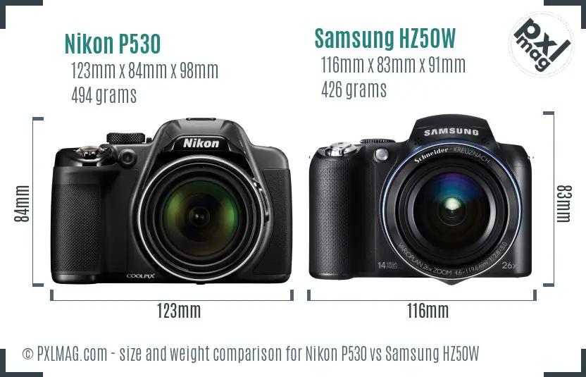 Nikon P530 vs Samsung HZ50W size comparison Nikon P530 vs Samsung HZ50W size comparison