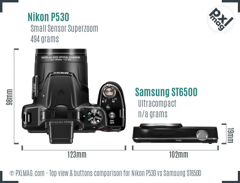 Nikon P530 vs Samsung ST6500 top view buttons comparison