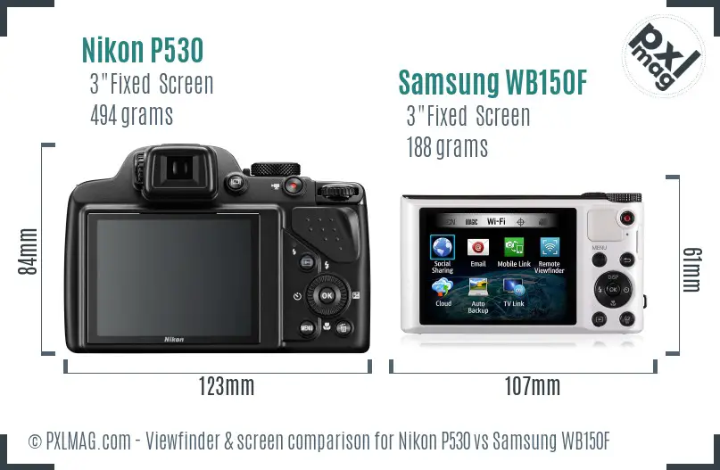 Nikon P530 vs Samsung WB150F Screen and Viewfinder comparison