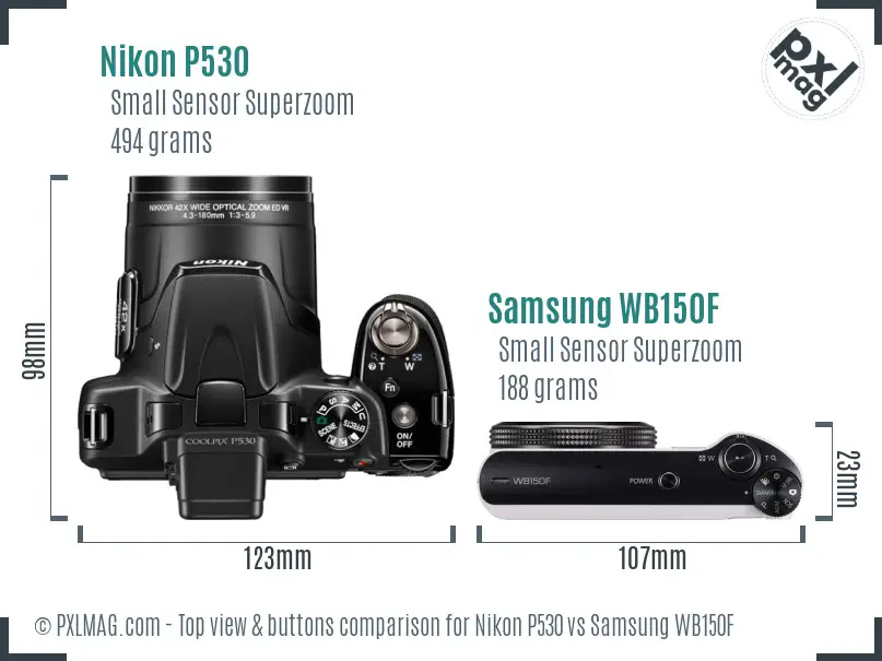 Nikon P530 vs Samsung WB150F top view buttons comparison