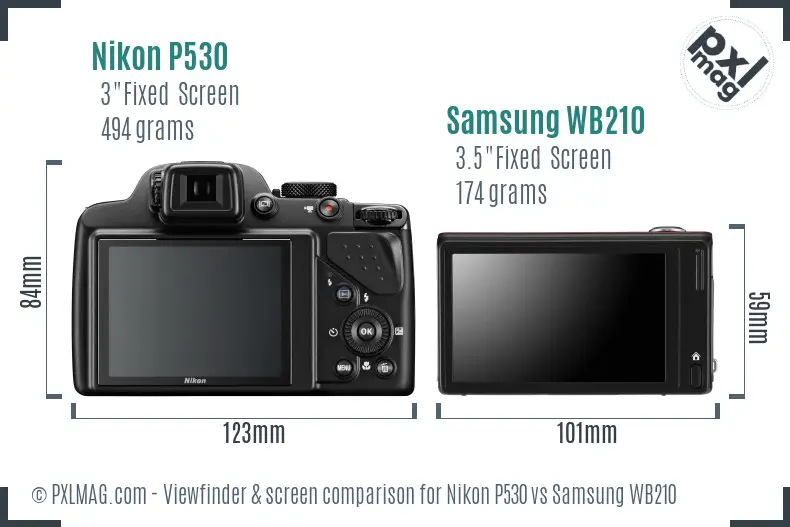 Nikon P530 vs Samsung WB210 Screen and Viewfinder comparison