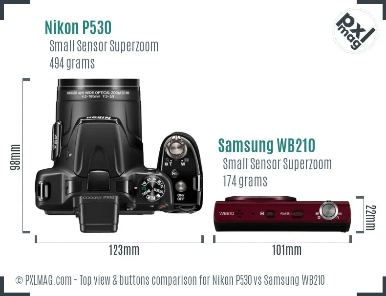 Nikon P530 vs Samsung WB210 top view buttons comparison