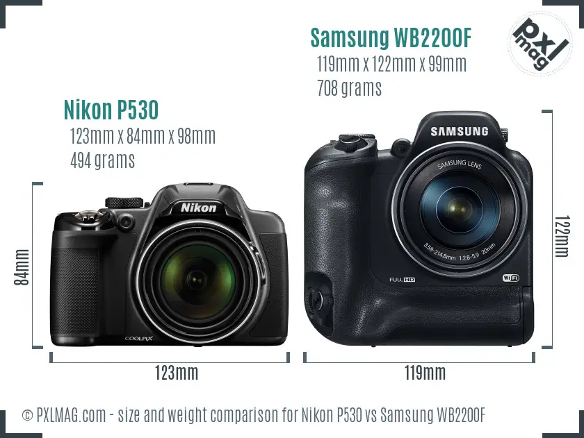 Nikon P530 vs Samsung WB2200F size comparison Nikon P530 vs Samsung WB2200F size comparison