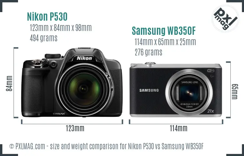 Nikon P530 vs Samsung WB350F size comparison