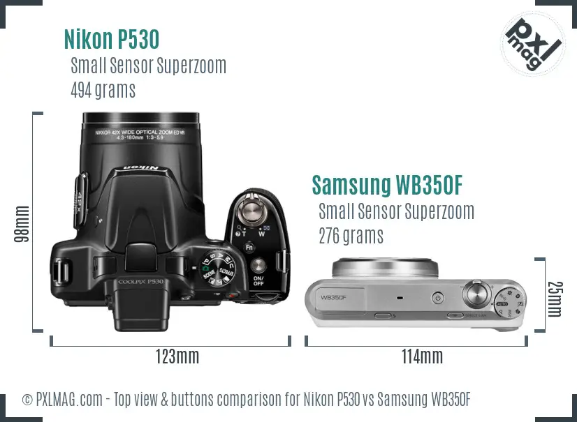 Nikon P530 vs Samsung WB350F top view buttons comparison