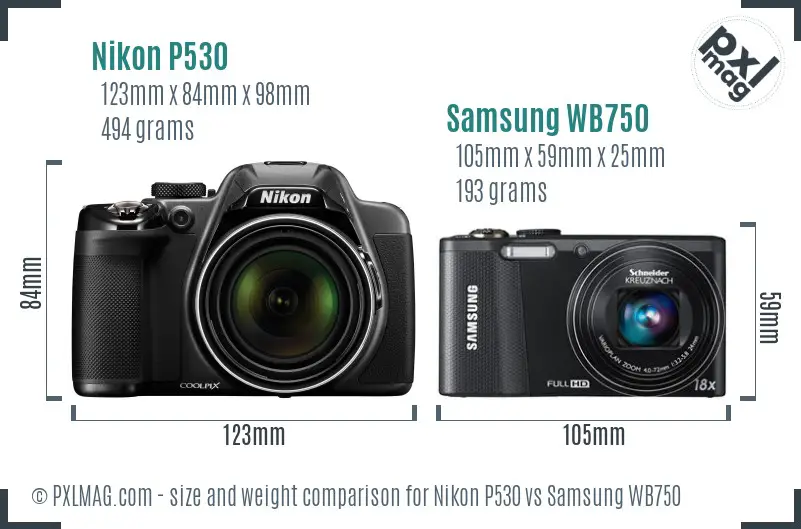 Nikon P530 vs Samsung WB750 size comparison