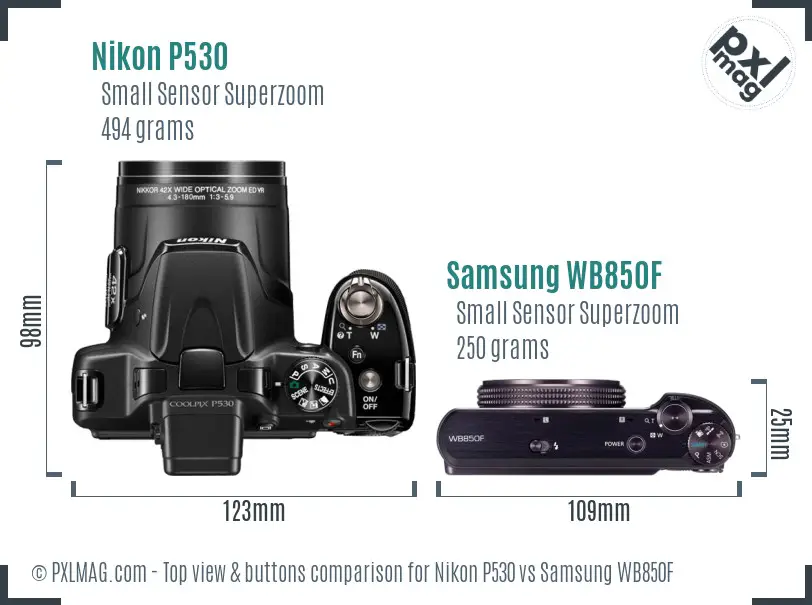 Nikon P530 vs Samsung WB850F top view buttons comparison