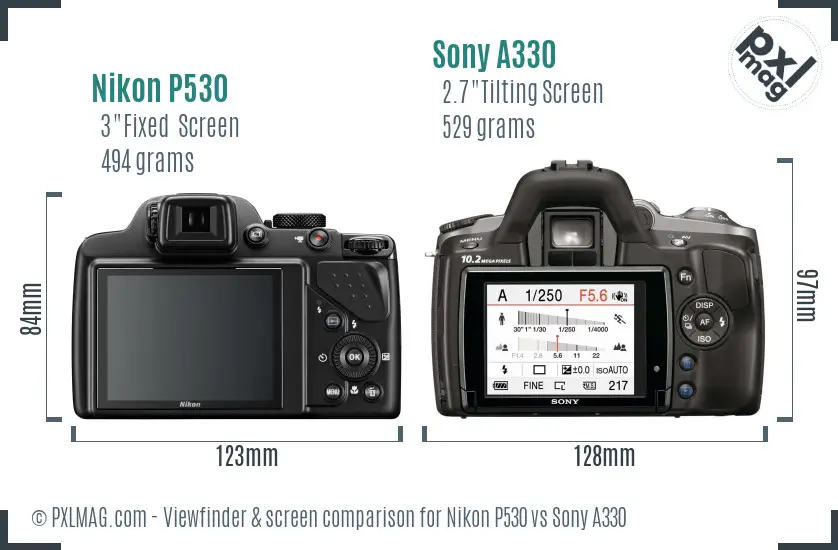 Nikon P530 vs Sony A330 Screen and Viewfinder comparison