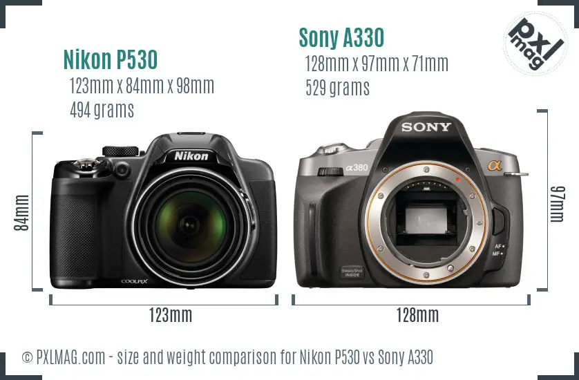 Nikon P530 vs Sony A330 size comparison